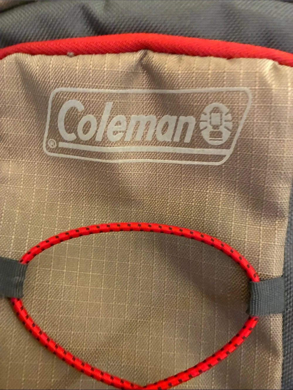 Coleman 28 can soft Gray and Tan Backpack/hiking/camping w/Red Cord Accents NWOT